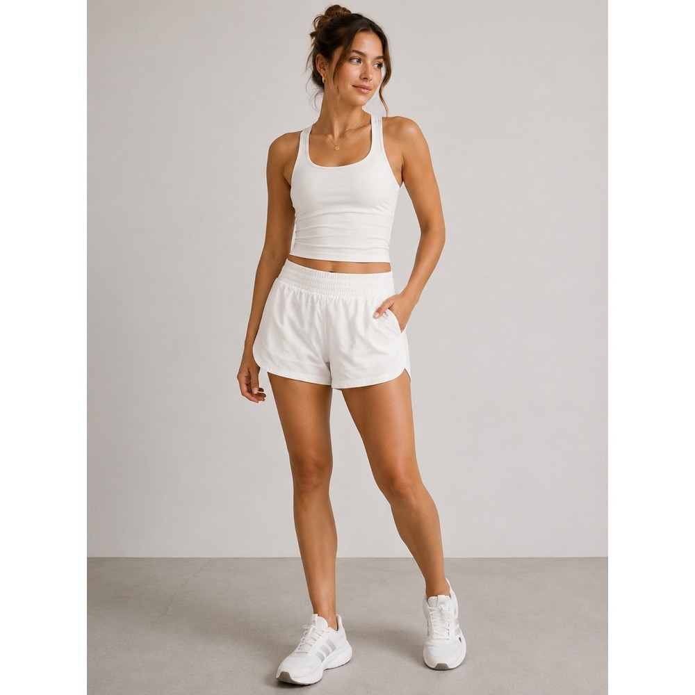 Adidas Womens Pacer 3" High Shorts Medium White Training Running Athleisure NEW - Picture 1 of 6